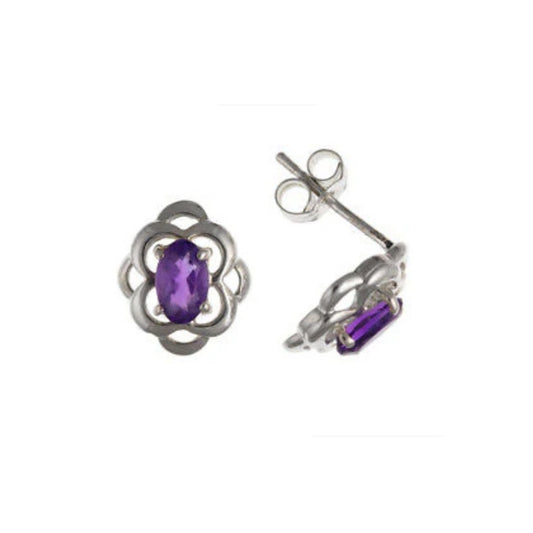 Oval Amethyst Silver Earrings Stud 925 Hallmark Solitaire Studs Real Stone