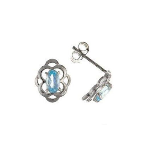 Oval Blue Topaz Earrings Sterling Silver Studs 925 Hallmark Real Stone Stud