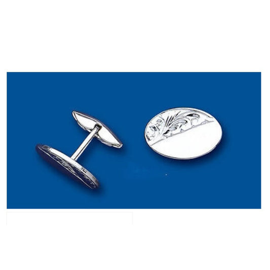 Oval Cufflinks Solid Sterling Silver Engraved Design