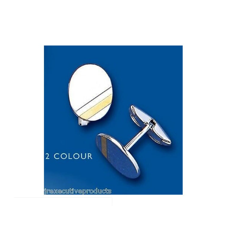Oval Cufflinks Solid Sterling Silver Yellow Gold Stripe