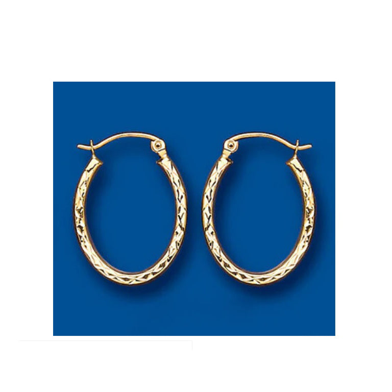 Oval Gold Hoop Earrings Creole Yellow Gold Diamond Cut 23 x 16mm Hallmarked