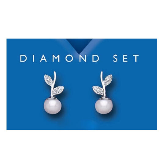 Pearl Earrings Diamond Stud Sterling Silver Studs Freshwater Pearl Real Diamond
