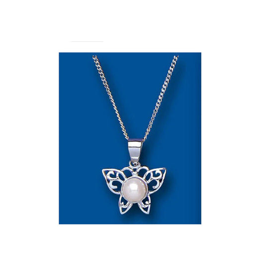Pearl Butterfly Silver Pendant Necklace Freshwater Pearls 18" Chain 925 Hallmark