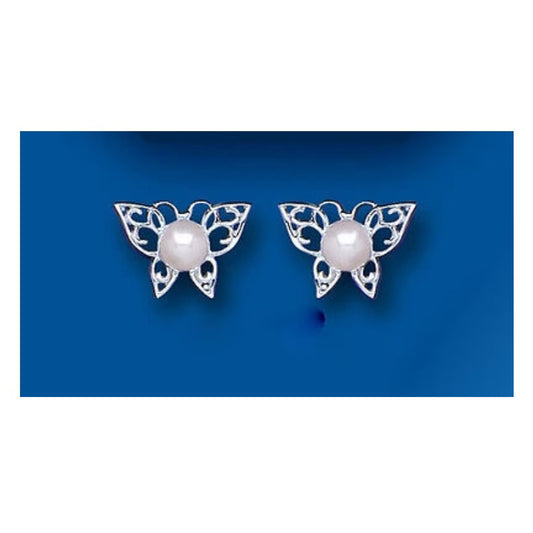 Pearl Butterfly Silver Earrings Stud 6mm Studs Freshwater Pearls 925 Hallmark