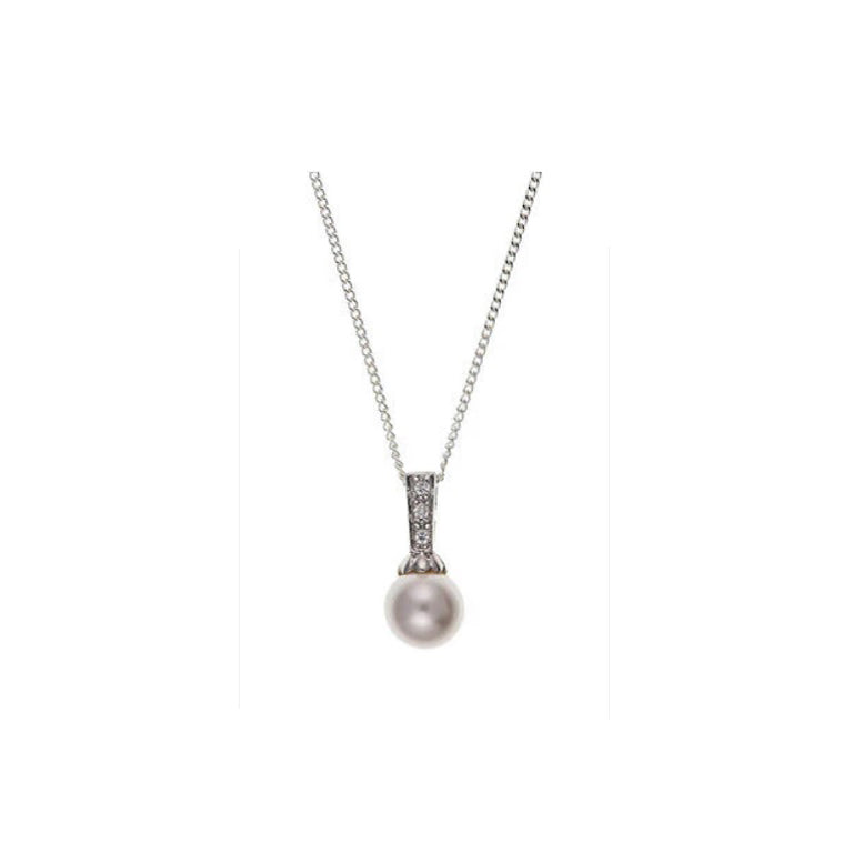 Silver Pearl Gemstone Pendant Necklace and Chain 925 Hallmark