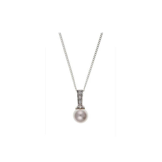 Silver Pearl Gemstone Pendant Necklace and Chain 925 Hallmark