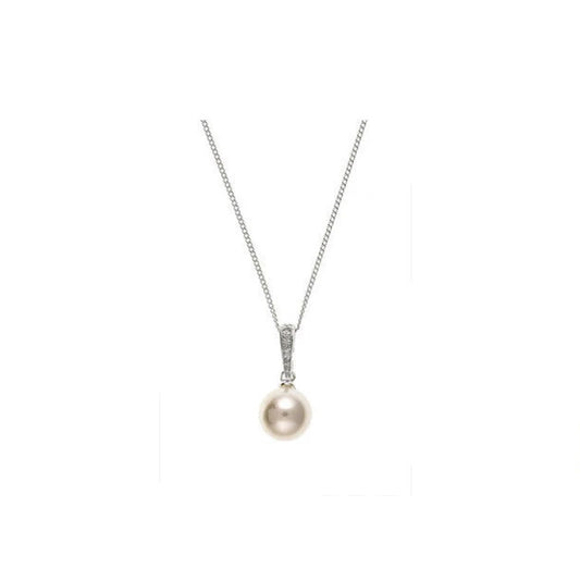 Pearl Pendant Solid Silver Pave Cubic Zirconia Necklace
