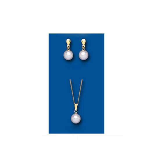 Pearl Set Yellow Gold Classic Pendant and Earrings Drops Hallmarked British Made