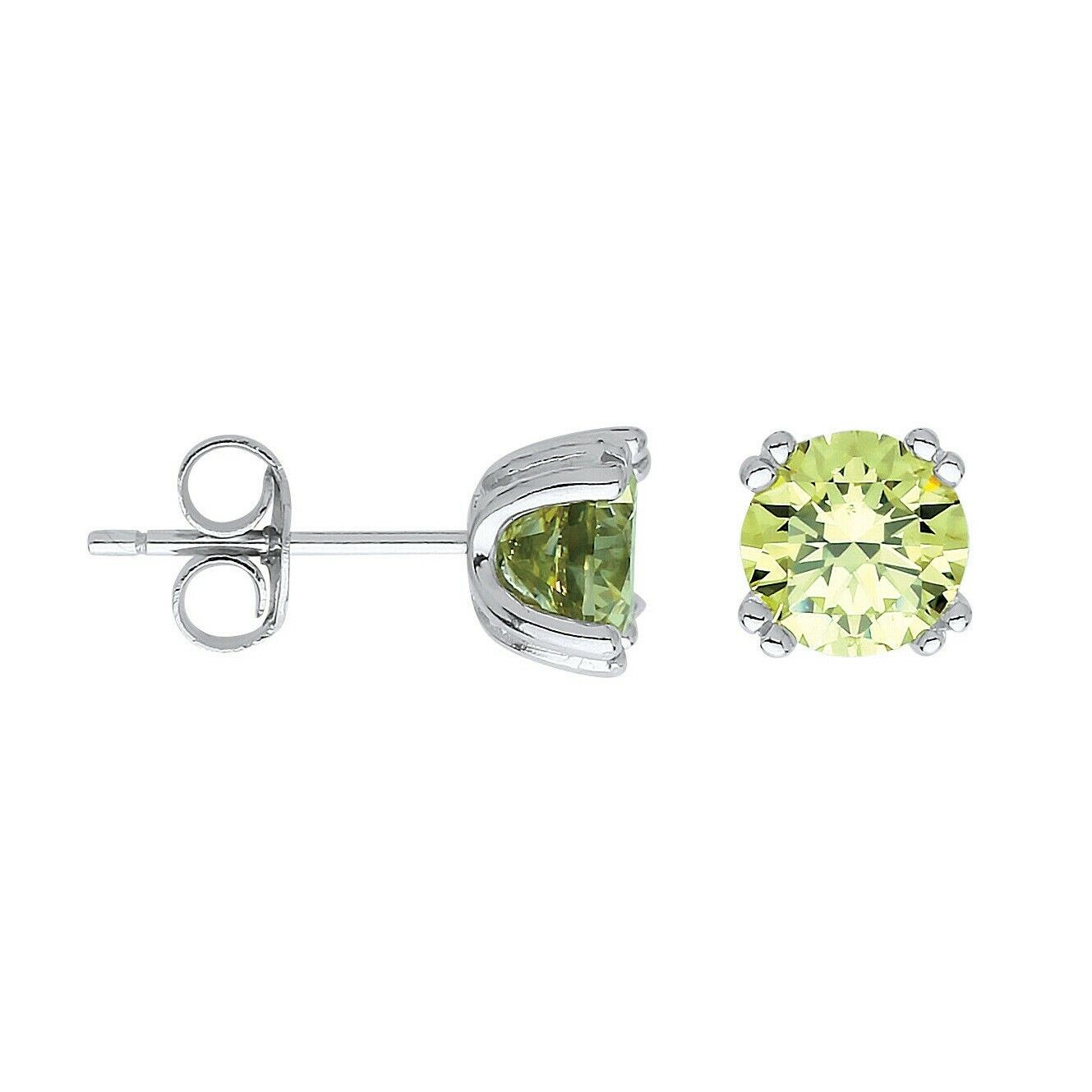 Peridot stud earrings sterling silver with round green gemstones and secure butterfly backs