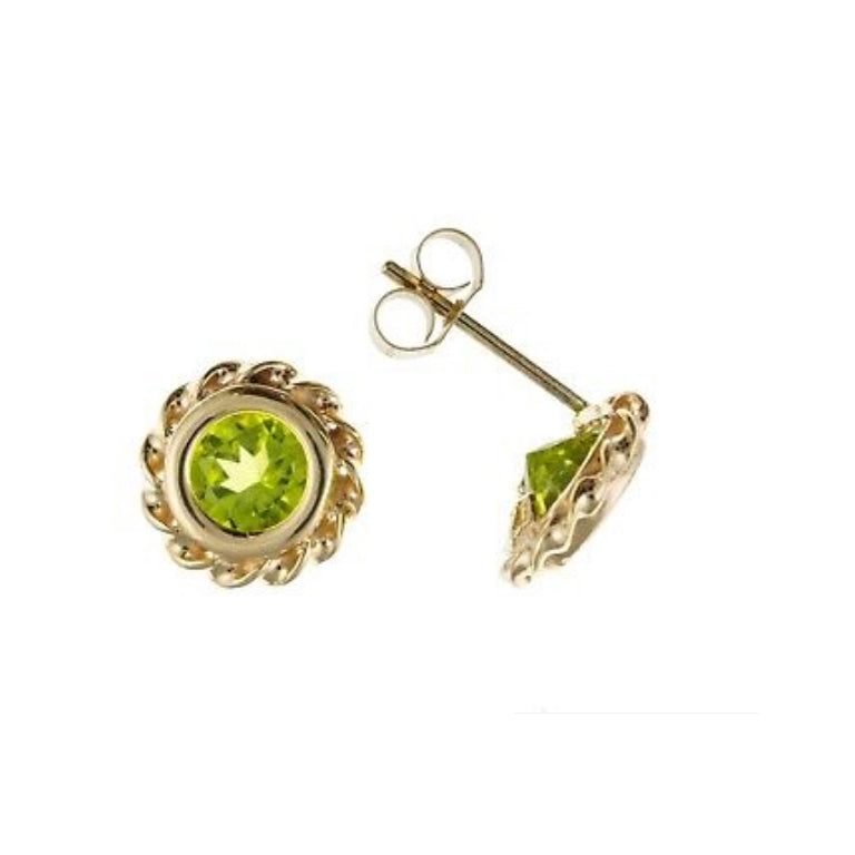 9ct Gold Peridot Stud Earrings Yellow Gold Solitaire August Birthstone Hallmark