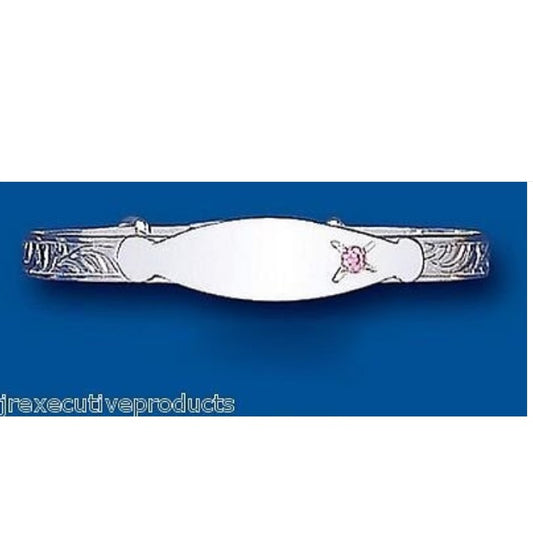 Silver Baby Bangle Pink Stone Identity Solid Sterling Silver Christening Gift