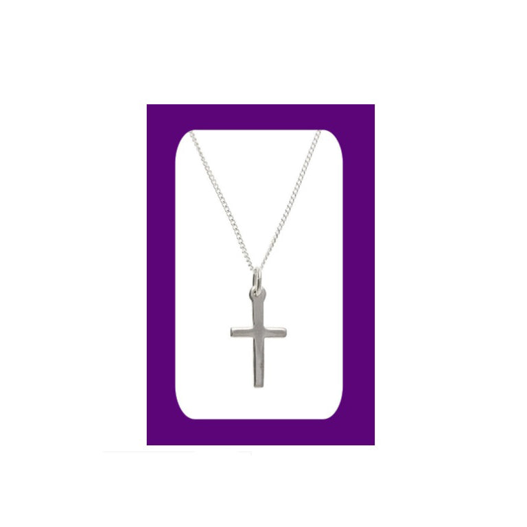 Small Plain Silver Cross Pendant Sterling Silver 925 Hallmark 16 - 18" Chain