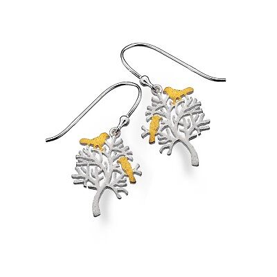 J R Jewellery sterling silver birds in tree earrings with gold bird accents dangle hooks