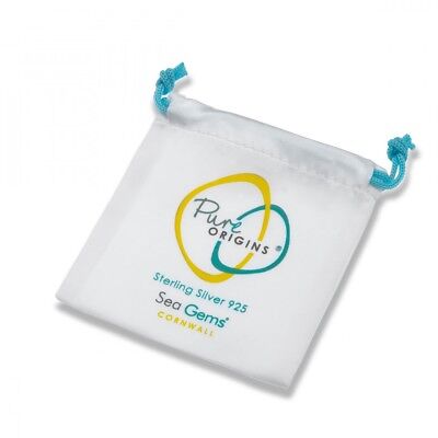 White drawstring pouch for sterling silver turtle stud earrings from J R Jewellery