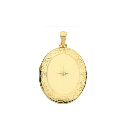 Real Diamond Oval Locket Solid 9ct Yellow Gold Hallmarked 16 - 24" Chain
