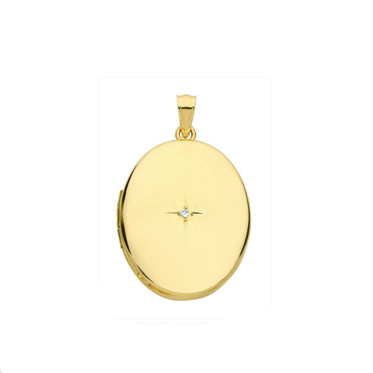 Real Diamond Oval Locket Solid 9ct Yellow Gold 28 x 21mm Hallmarked
