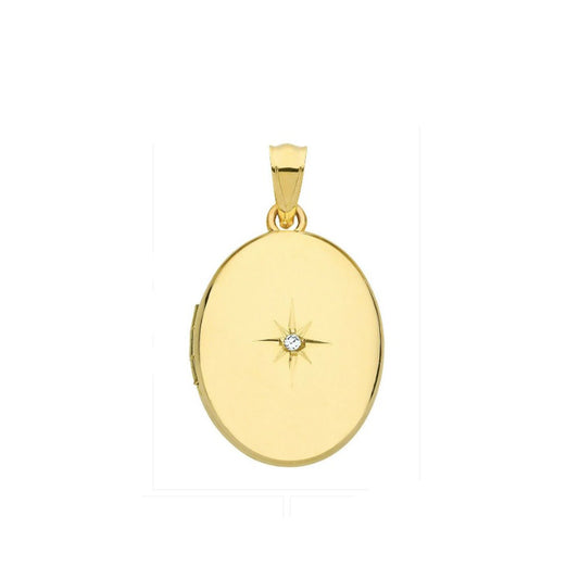 Real Diamond Oval Locket Plain 9ct Yellow Gold Hallmarked 16 - 24" Chain