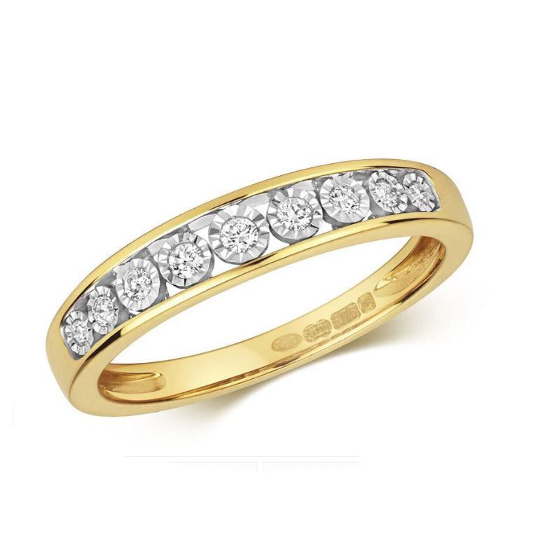 Real Diamond Half Eternity Ring Solid Yellow Gold Anniversary Band