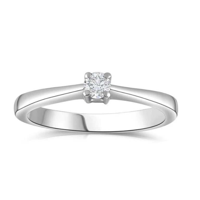 9ct White Gold 0.15ct Real Diamond Solitaire Engagement Ring Size J - Q