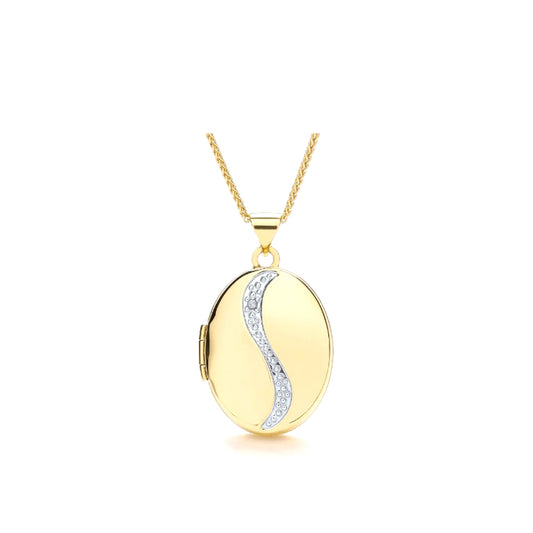 Real Diamond Oval Locket Solid 9ct Yellow Gold Hallmarked 18" Chain