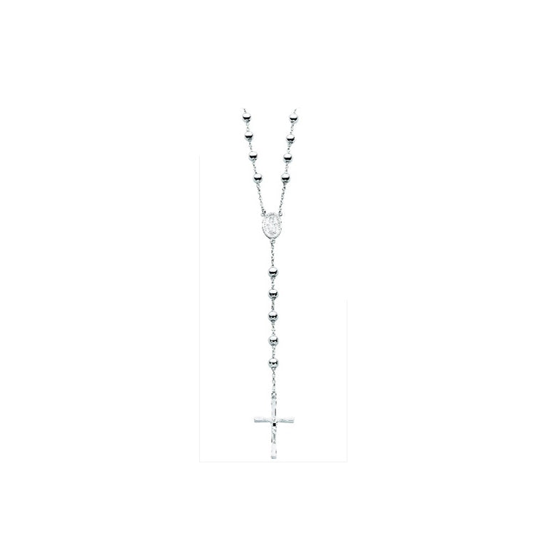 Rosary Beads Solid Sterling Silver Necklace 28 "