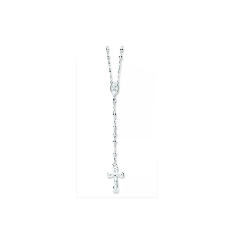 Rosary Beads Cross Solid Sterling Silver Necklace 24"