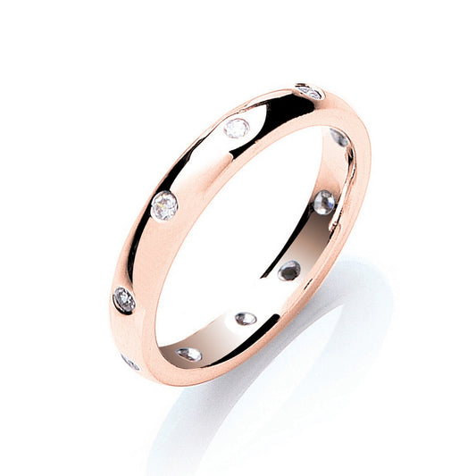 Elegant rose gold diamond wedding band with round cut diamonds by J R Jewellery