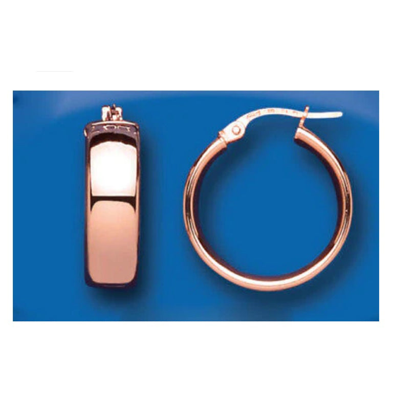 J R Jewellery rose gold hoop earrings with smooth polished finish and secure clasp closure
