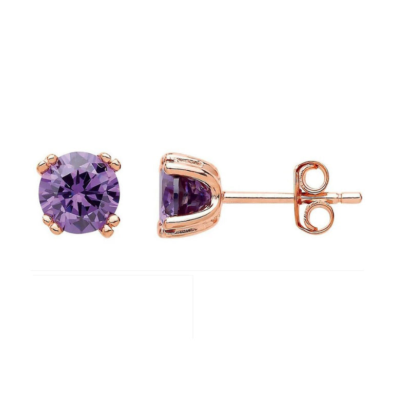 Amethyst Stud Earrings Solid Sterling Silver Rose Gold Plate 925 Hallmark