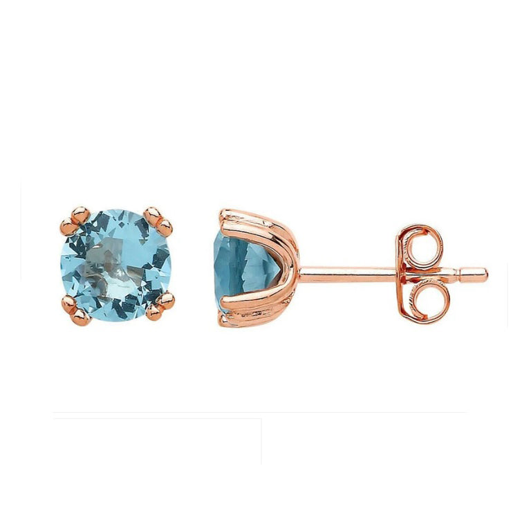 Aquamarine Stud Earrings Solid Sterling Silver Rose Gold Plate 925 Hallmark
