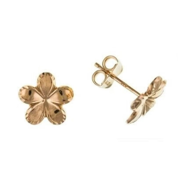 Rose Gold Flower Stud Earrings Solid 9 Carat Studs British Made