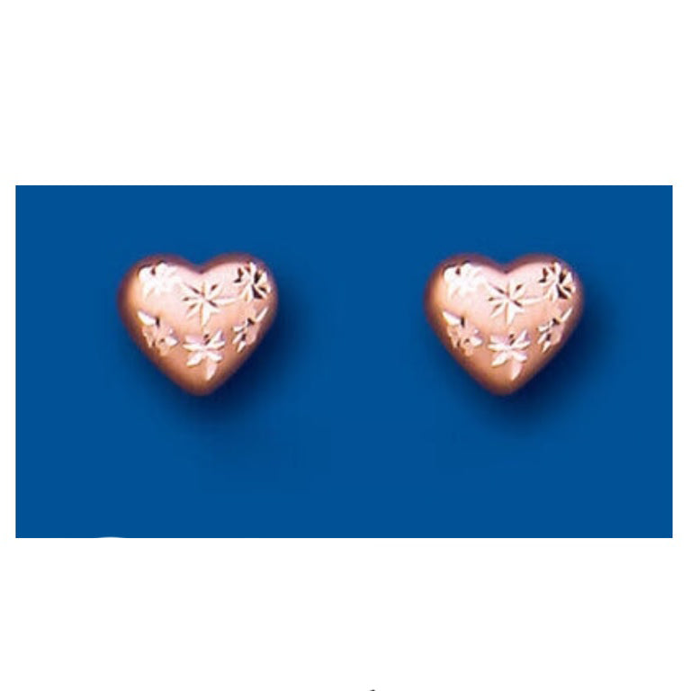 Rose Gold Heart Stud Earrings 9 Carat Diamond Cut Studs British Made
