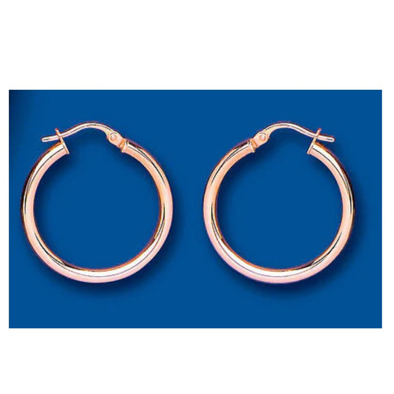 Rose Gold Hoop Earrings Red Gold Creole Hoops Plain 25mm hallmarked