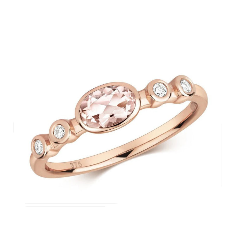 Real Morganite Solitaire and Diamond Ring Solid Rose Gold Size J - Q