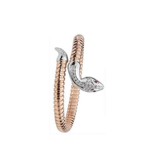 Rose Gold Snake Bangle on Solid Sterling Silver Hallmarked Wrap Cuff