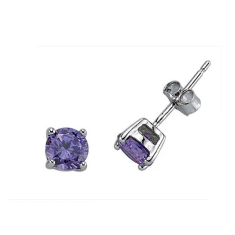 Round Amethyst Stud Earrings Solid Sterling Silver 5mm Solitaire 925 Stamp