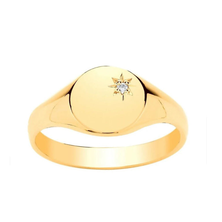Diamond Signet Ring Heavyweight Yellow Gold Ladies Hallmarked size L - Q
