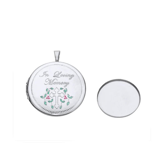 Round Memorial Locket Solid Sterling Silver 925 Hallmark 22mm With Casket
