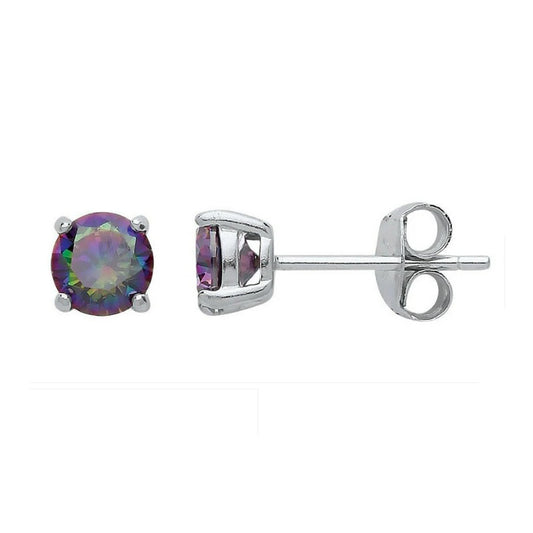 Round Mystic Topaz Stud Earrings Solid Sterling Silver 5mm Solitaire 925 Stamp