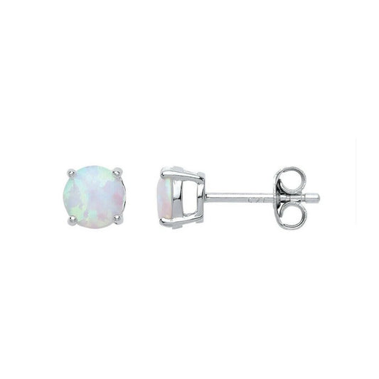 Round Opal Stud Earrings Solid Sterling Silver 5mm Solitaire Studs 925 Stamp