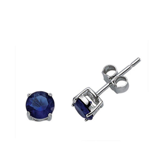 Round Sapphire Stud Earrings Solid Sterling Silver 5mm Solitaire 925 Stamp