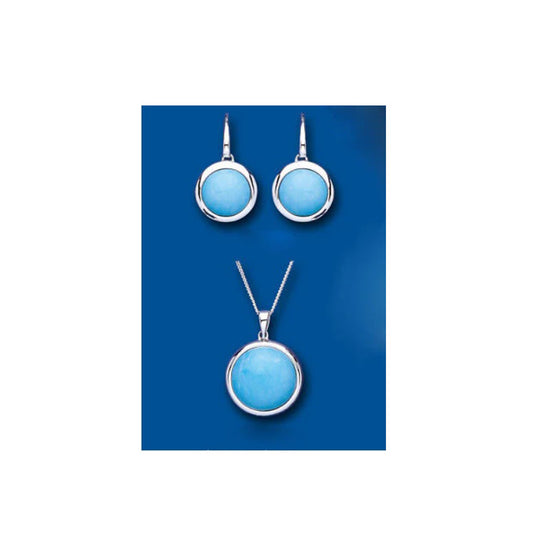 Turquoise Pendant and Earrings Set Solid Sterling Silver Natural Stones