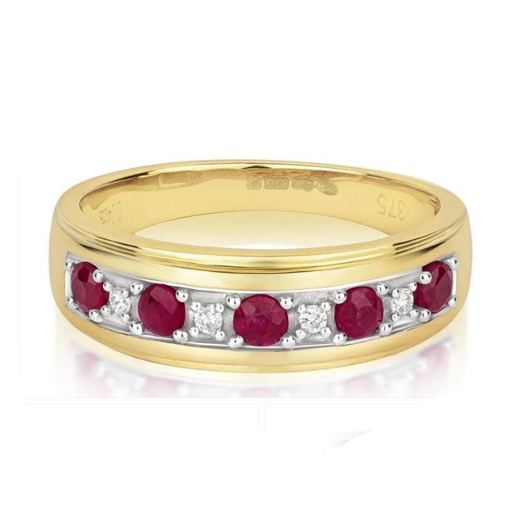 Real Ruby and Diamond Eternity Ring 9ct Yellow Gold Band