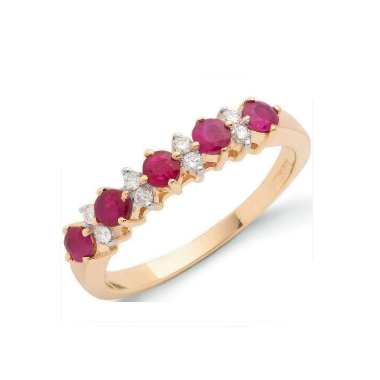 9ct Yellow Gold 0.12ct Diamond & 0.65ct Ruby Eternity Ring
