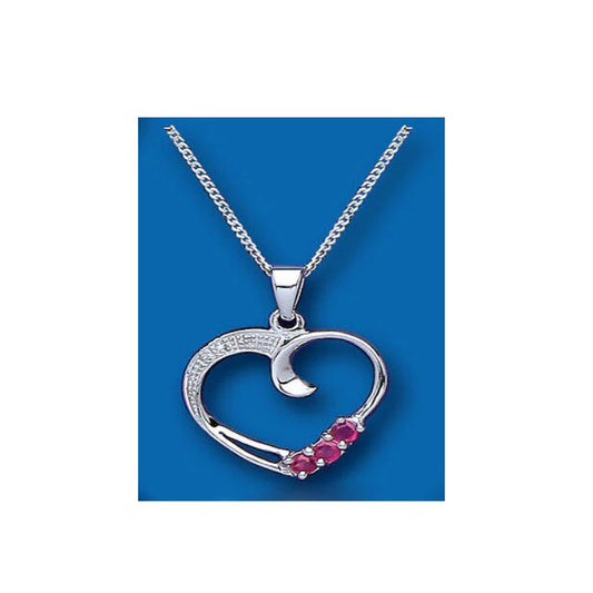 Sterling Silver Real Ruby & Diamond Heart Pendant