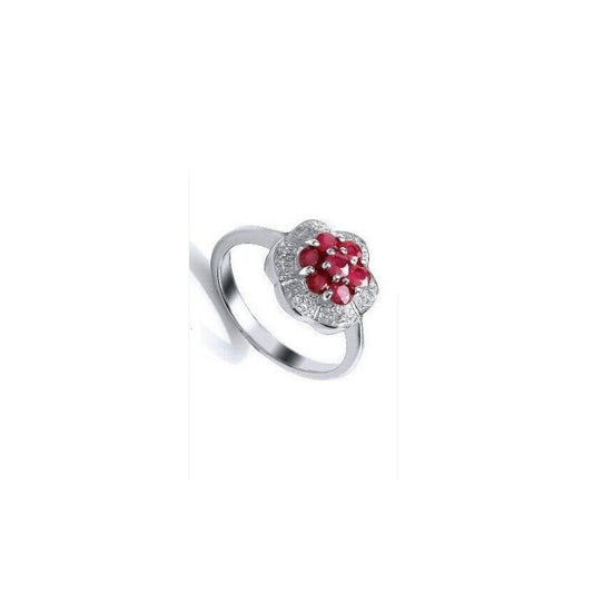 Ruby Ring Diamond Ring Platinum Plated Sterling Silver Engagement Ring