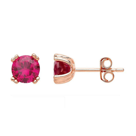Ruby Solitaire Stud Earrings Solid Sterling Silver Rose Gold Plate 925 Hallmark