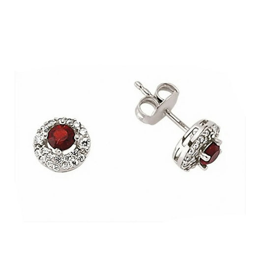 Ruby Halo Stud Earrings Solid Sterling Silver Rhodium Plate 925 Hallmark 7mm