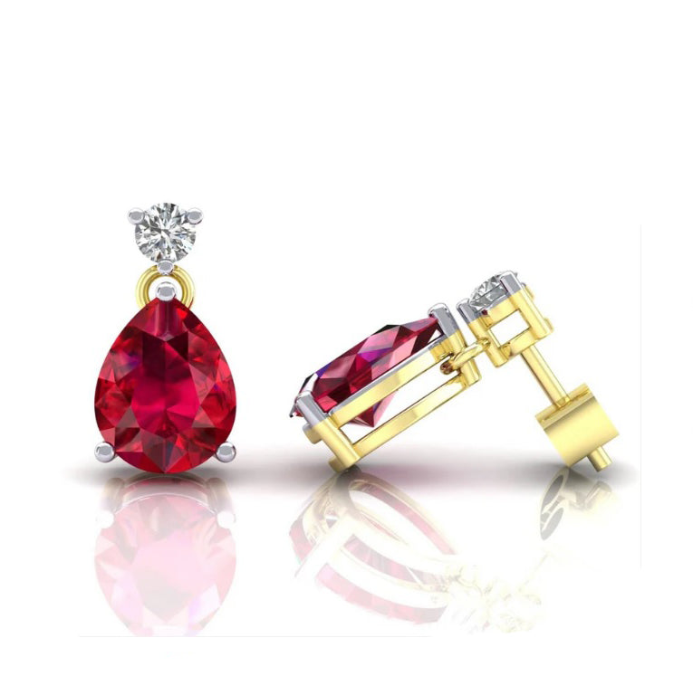Ruby Pear Drop Earrings Solid 9ct Yellow Gold Fully Hallmarked