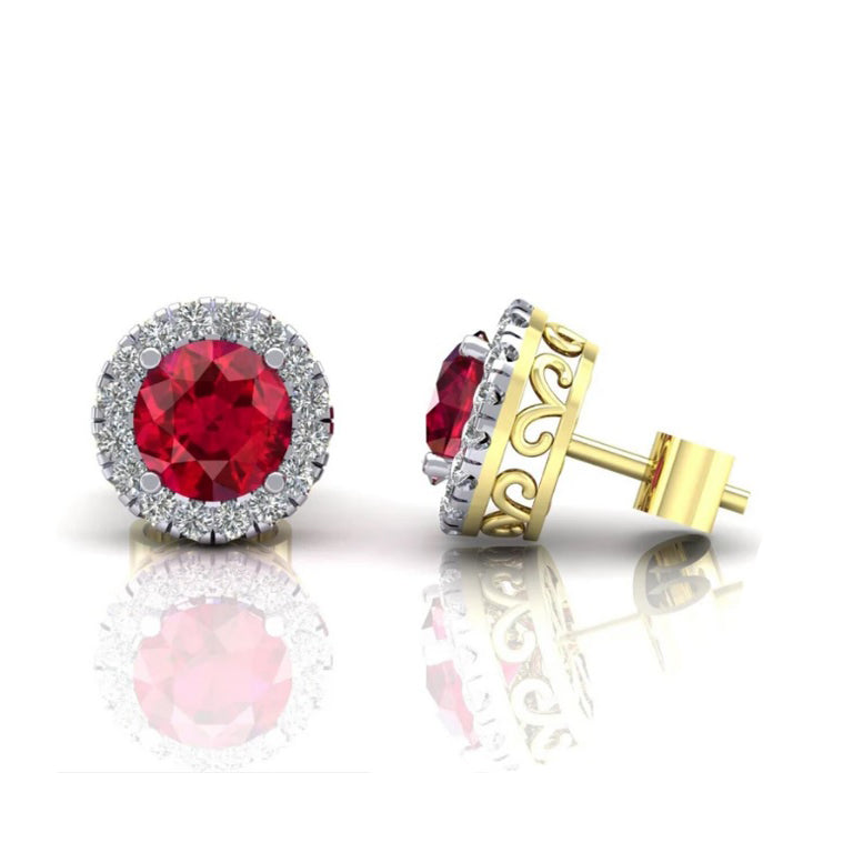 9ct Yellow Gold Ruby Cluster Stud Earrings 8mm Round Studs Hallmarked